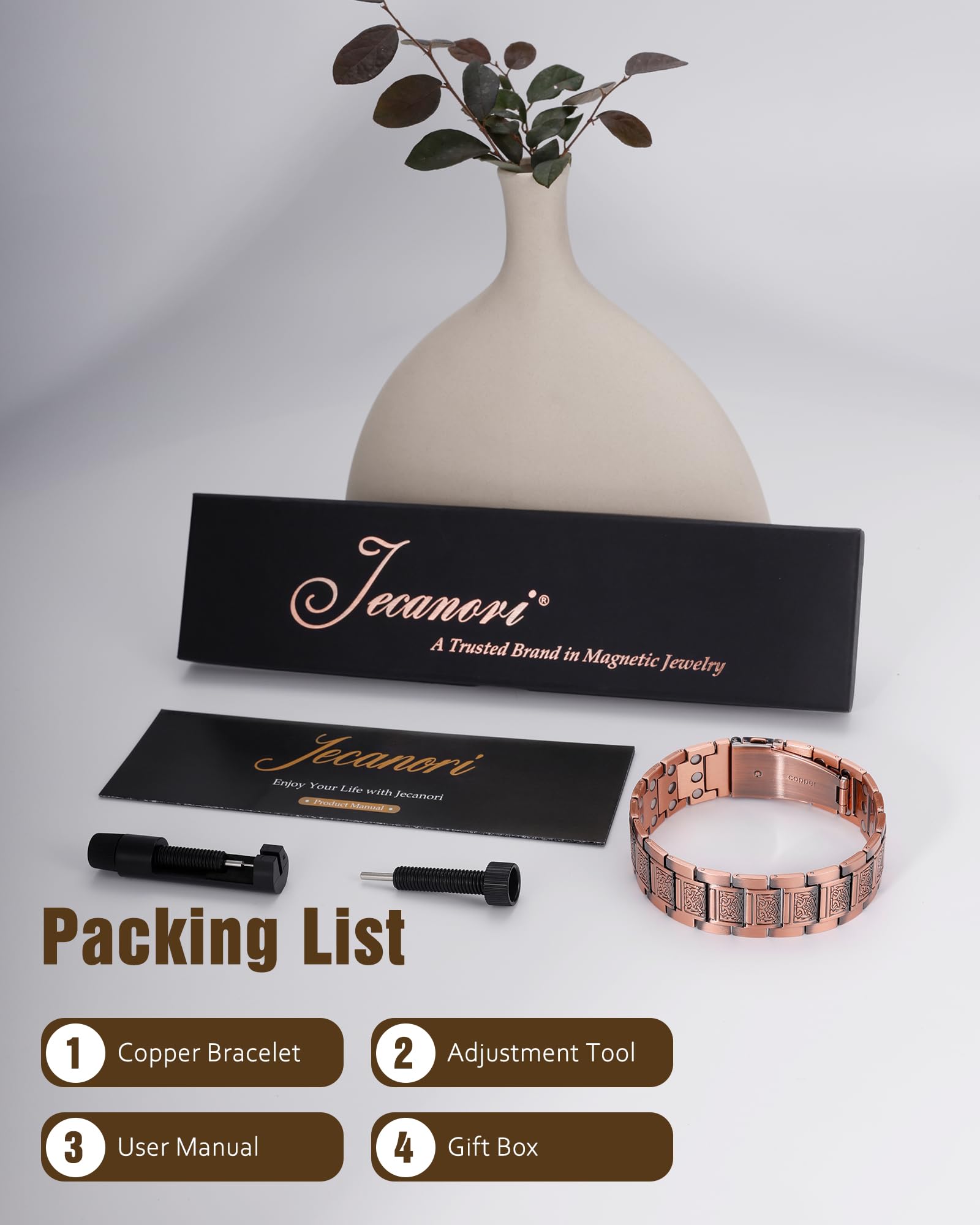 Bracelet cuivre magnétique Jecanori, accessoire masculin tendance et polyvalent.