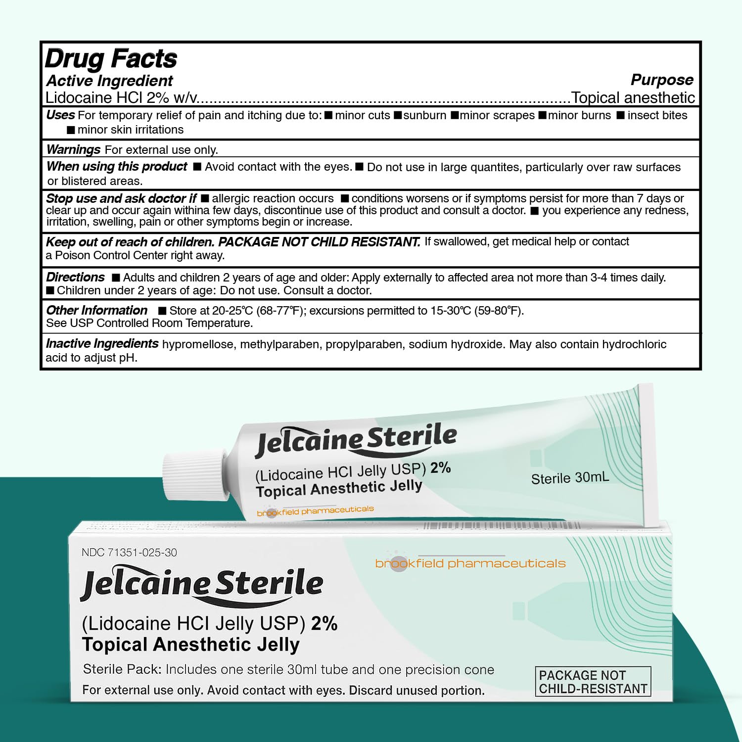 Portabilité Jelcaine Sterile 30 ml idéale pour la trousse