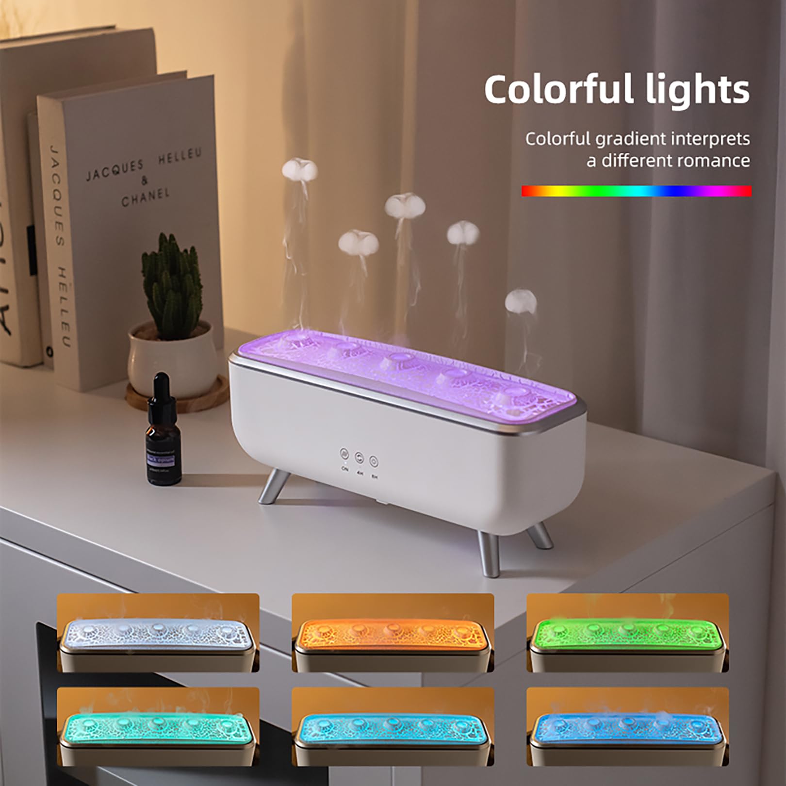 Diffuseur Jellyfish: brume 360° synchronisée au son pour atmosphère dynamique.