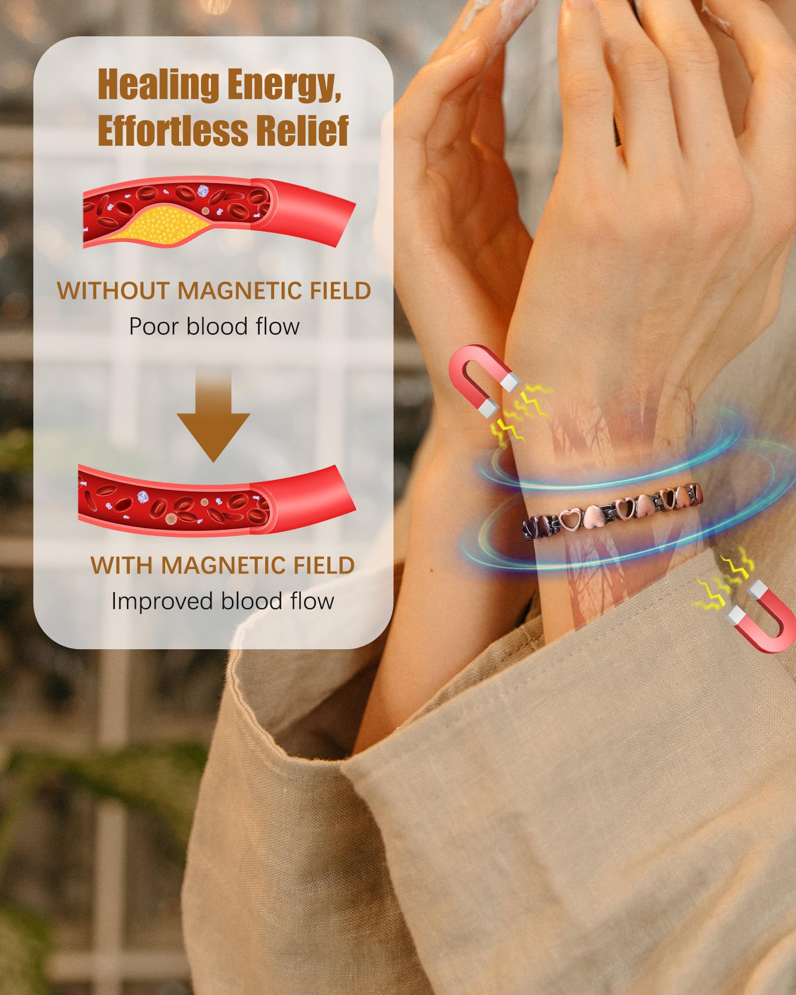 Ajustement facile du bracelet cuivre Jeracol pour un porté personnalisé.