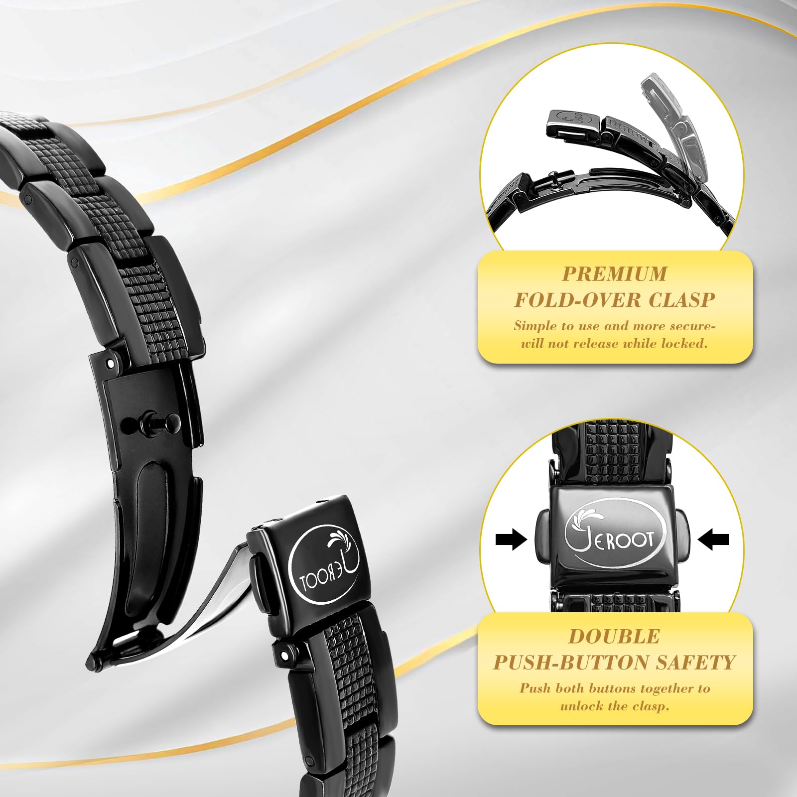 JEROOT bracelet-magnet-3500-gauss montre la force des petits aimants.