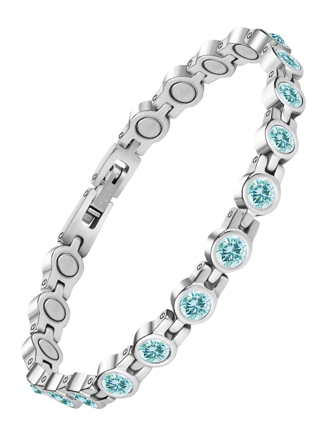 Bracelet magnétique JEROOT en acier inoxydable, hypoallergénique et durable pour un port quotidien.