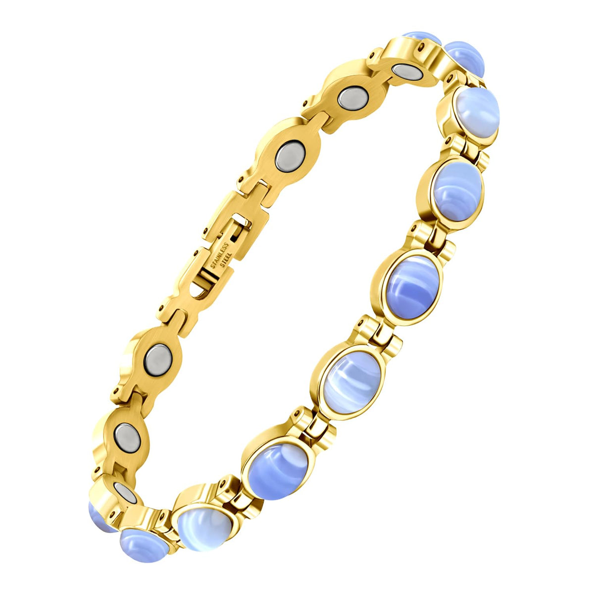 Bracelet magnétique JEROOT en titanium turquoise, allure élégante et durable.