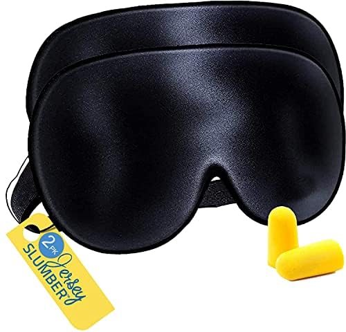 Jersey Slumber - masque yeux en soie noire 2-pack, enveloppe légère pour nuits sans lumière.