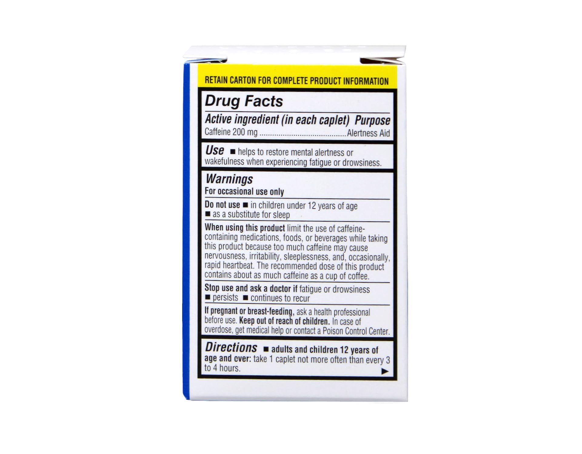 Jet-Alert caplets dosage 200 mg dans chaque comprimé.