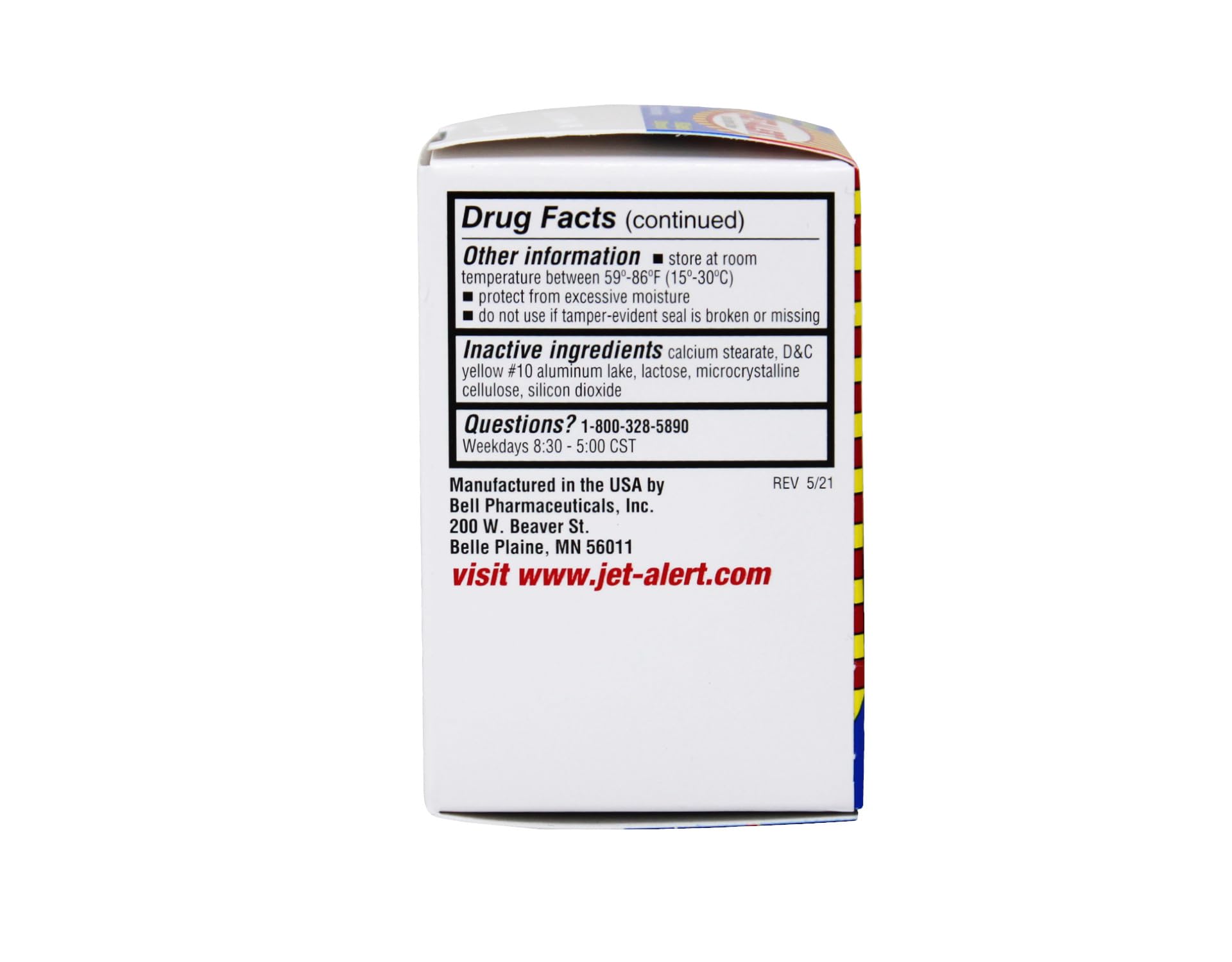 Jet-Alert caplets emballage de 90 comprimés pour sessions prolongées.