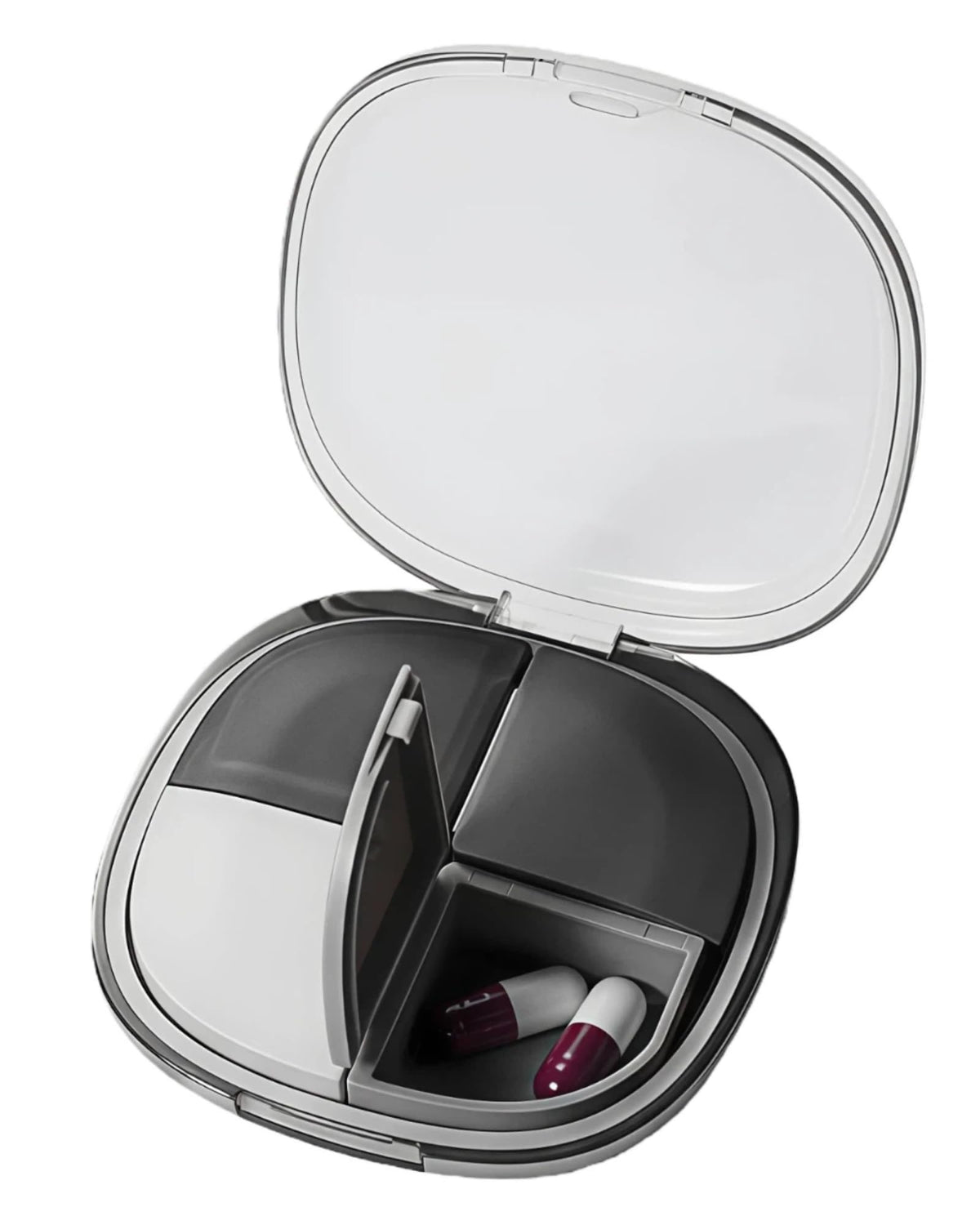JHONE68 organiseur-pilules-portable à 4 compartiments noir, pratique pour voyager.