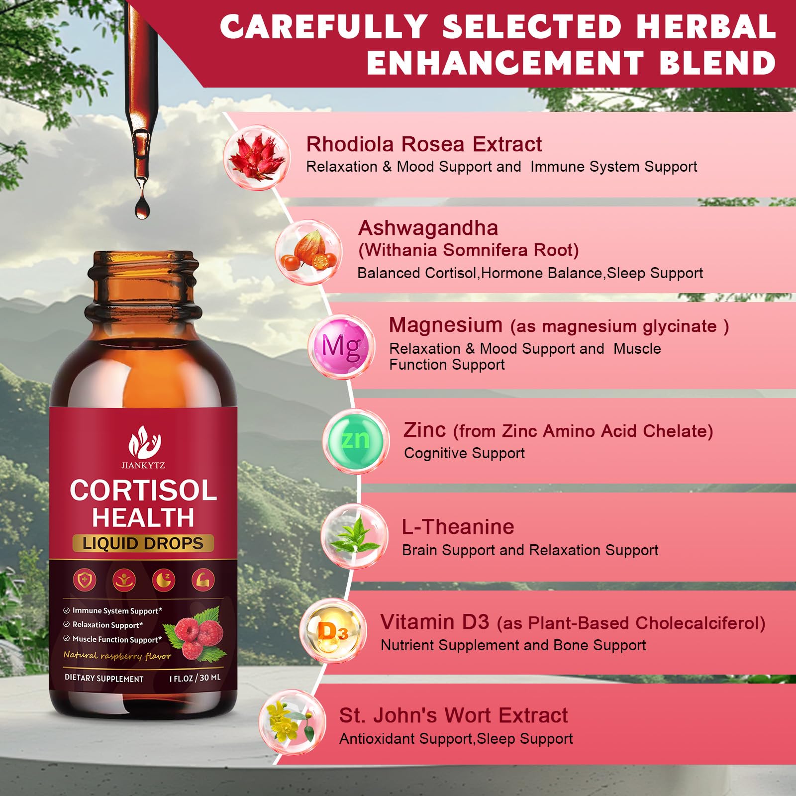 JIANKYTZ Cortisol Drops etiquette claire, visuel distinct pour un usage régulier.