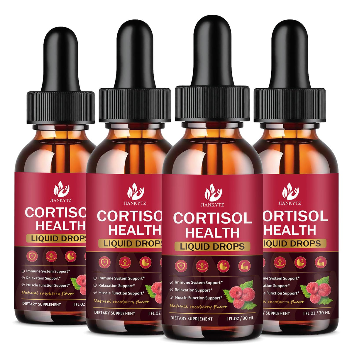 JIANKYTZ Cortisol Drops flacon framboise, soutien potentiel équilibre hormonal.