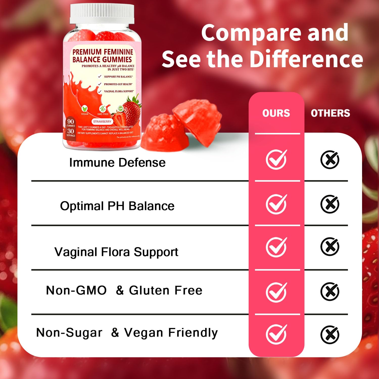 Gommes rouges JianQ PH, saveur fraise naturelle pour le plaisir quotidien.