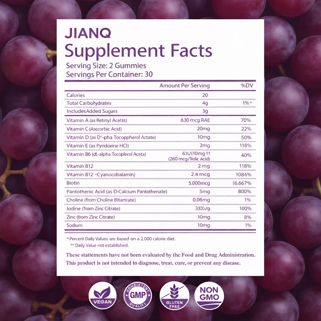 Contenu 60 gommes JianQ Biotine pour routine beauté.