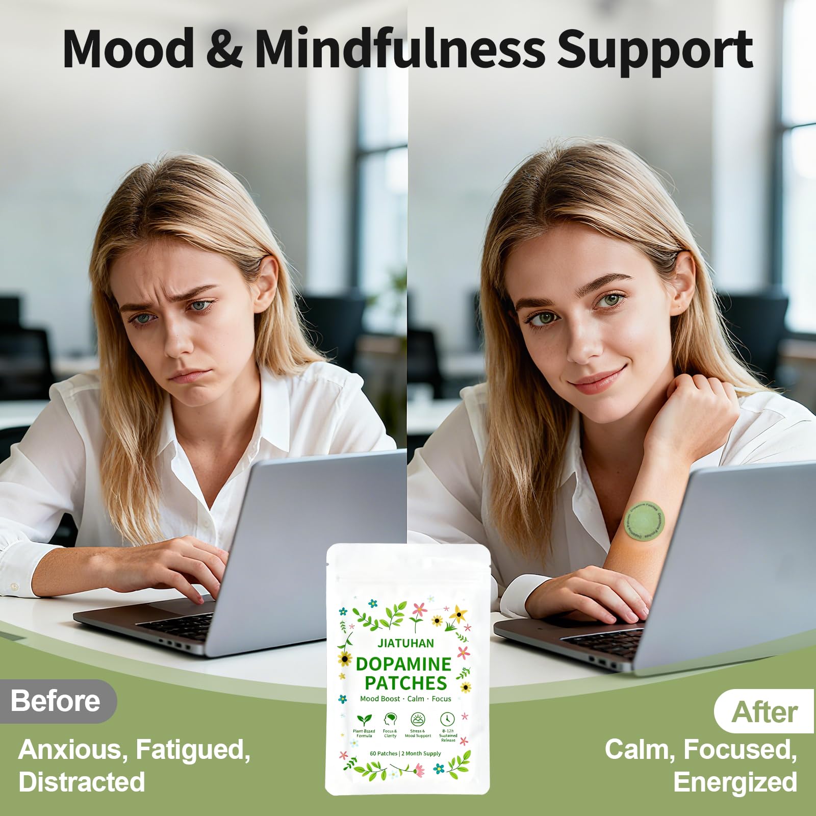 Patch JIATUHAN Dopamine Extra Strength axé sur le stress et une gestion émotionnelle potentielle.
