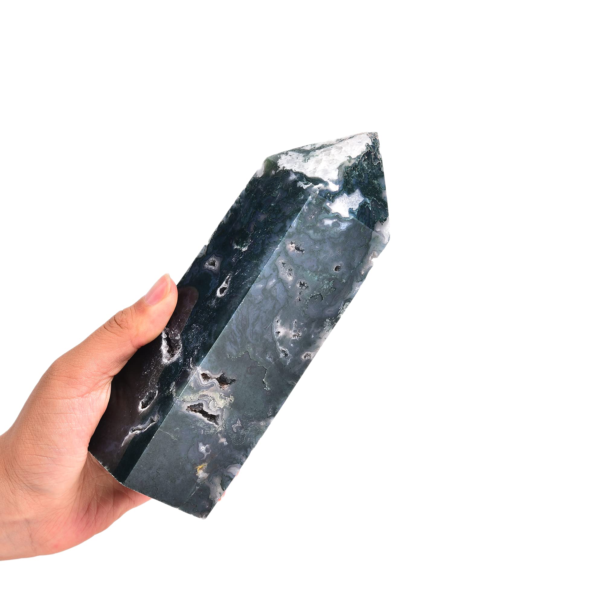 Bâton JIC Gem en cristal aquatique à pointe, favorise concentration et harmonie.