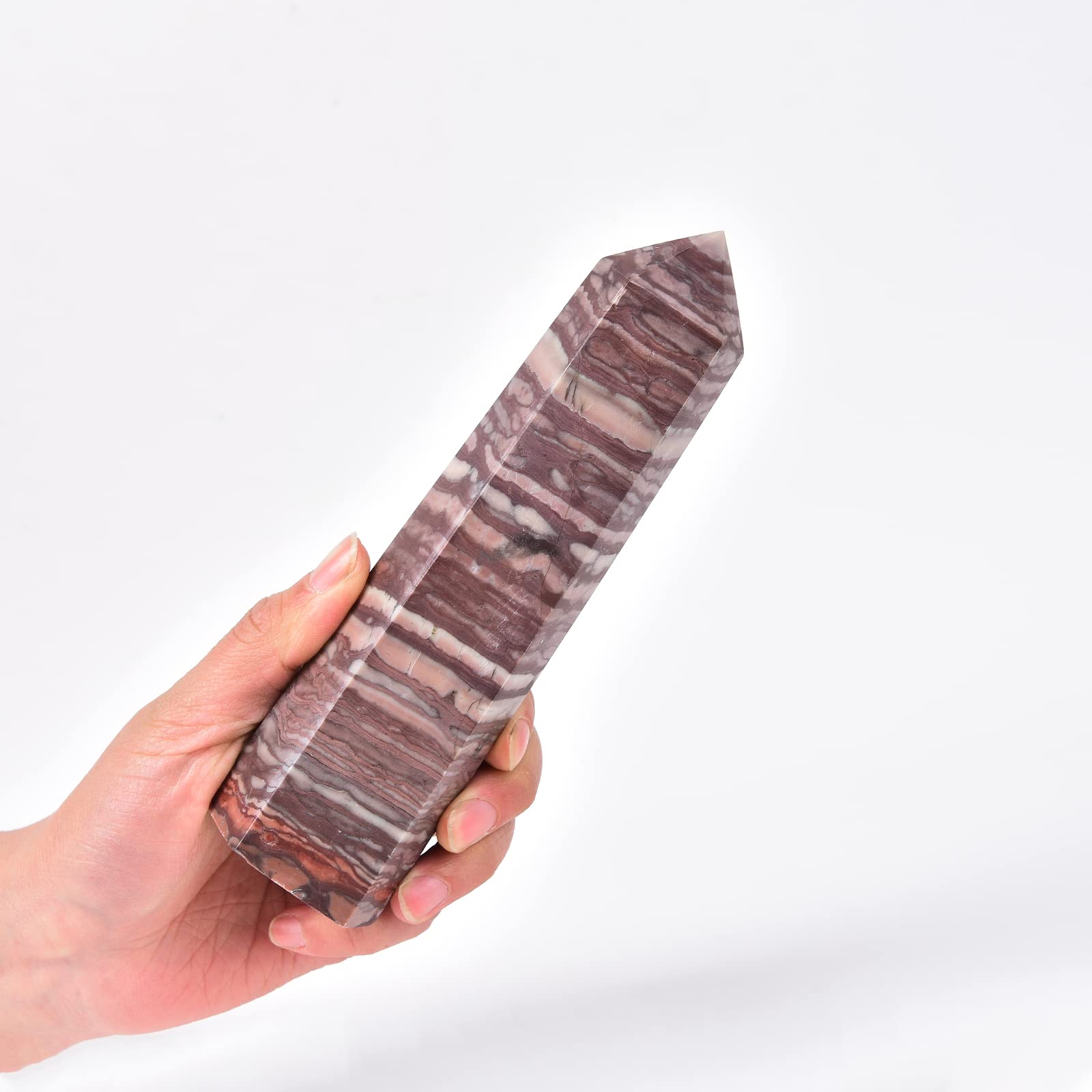 Bâton cristal zèbre rouge JIC Gem à six facettes pour méditation et énergie