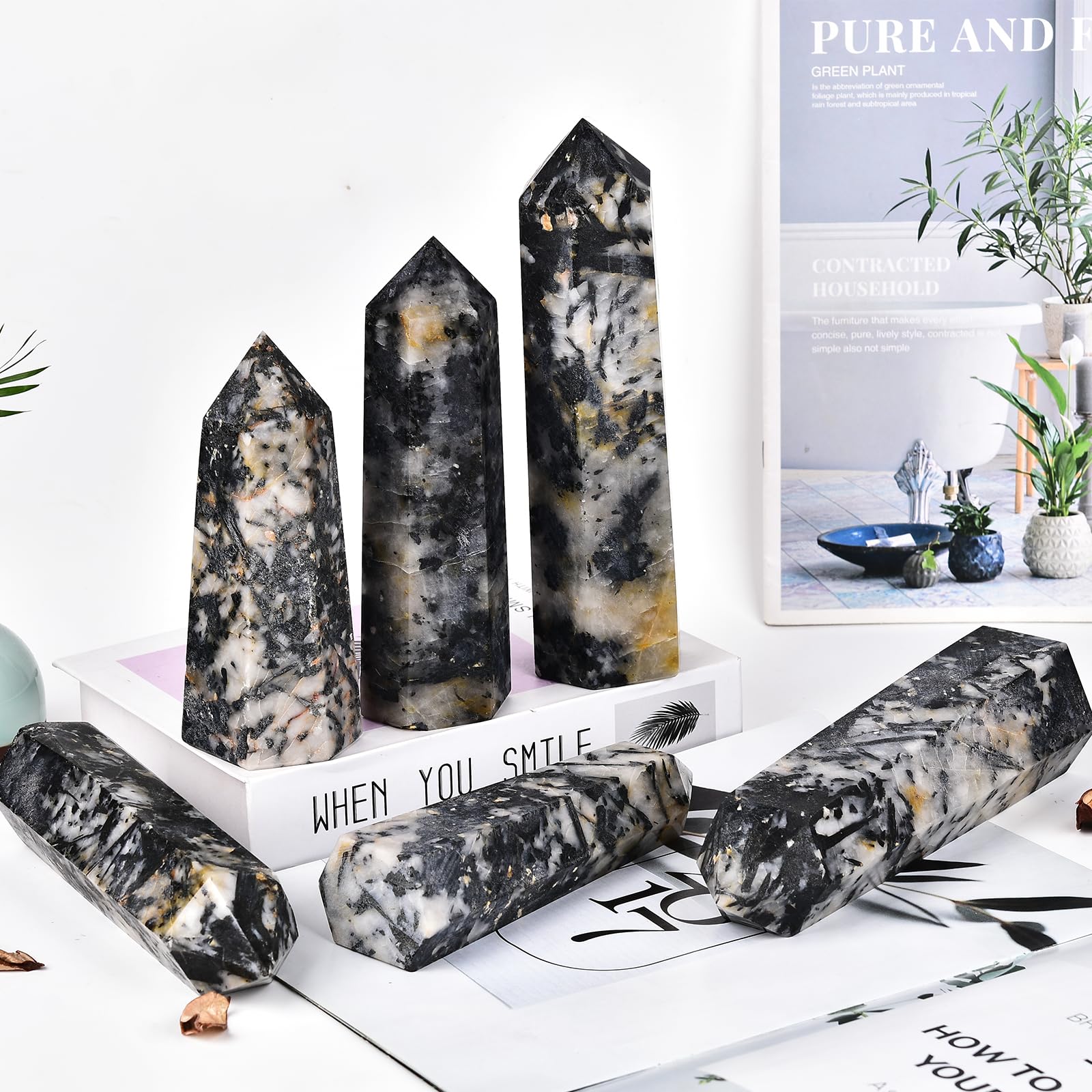 JIC Gem Cadeau pierre tourmaline noire et quartz blanc, idéal pour amoureux des pierres.