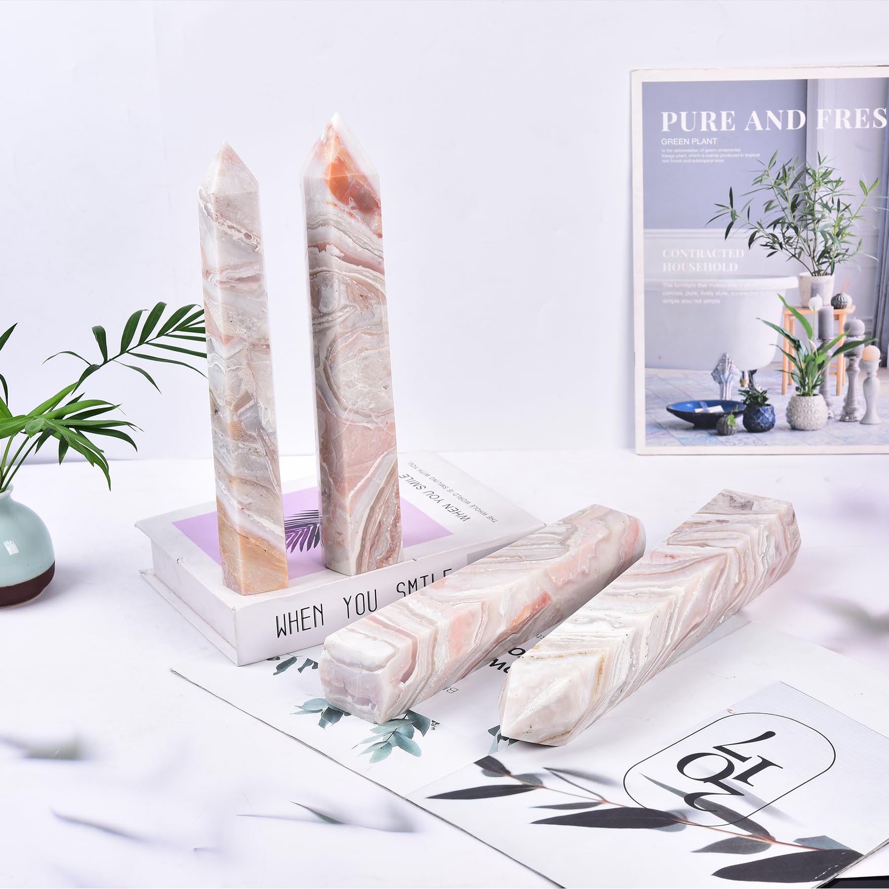 JIC Gem déco cristal agate rose cadeau raffiné pour passionnés de pierres