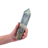JIC Gem obélisque fluorite colorée, 6 faces, équilibre émotionnel potentiel.