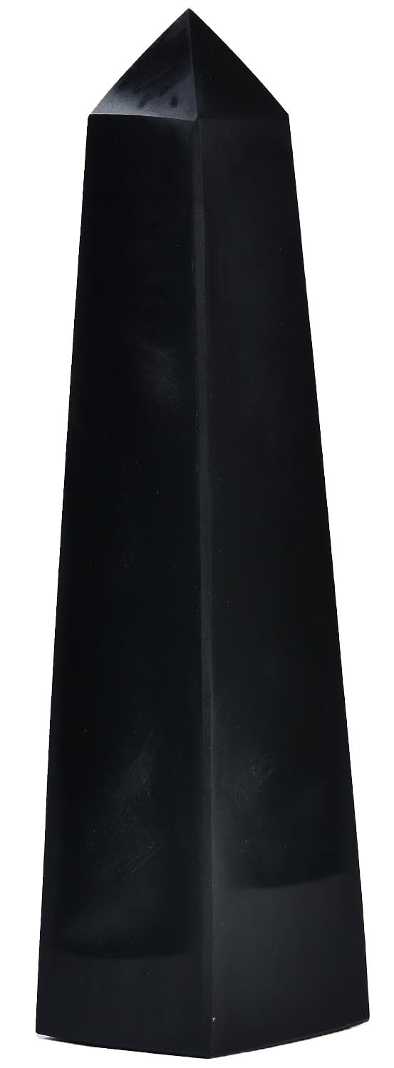 JIC Gem obsidienne noire avec pointe quadruple facettes, énergie concentrée pour méditation