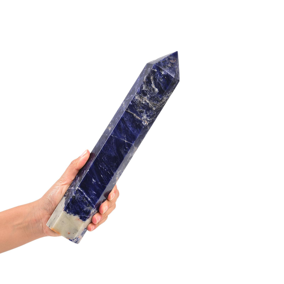 JIC Gem obélisque sodalite bleue grand, idéal pour méditation et équilibre.