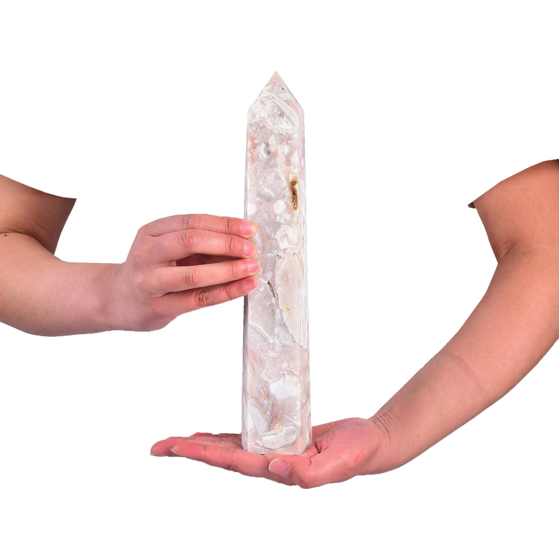 JIC Gem pointe de cristal en agate rose idéal pour Reiki et pratique méditative