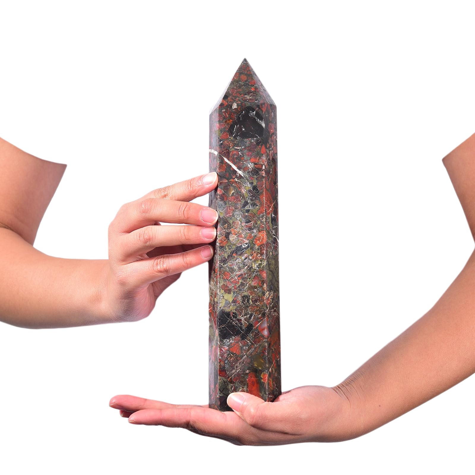 Pointe cristal agate rouge brésilien JIC Gem, favorisant méditation et zen intérieur.