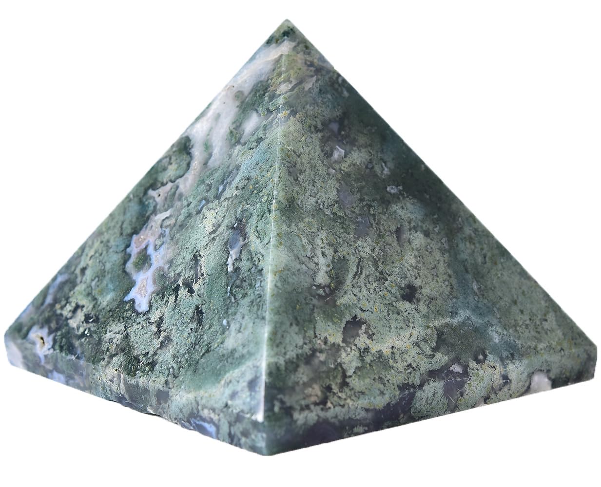 Pyramide JIC Gem en agate mousse sur bureau pour concentration et ambiance calme.