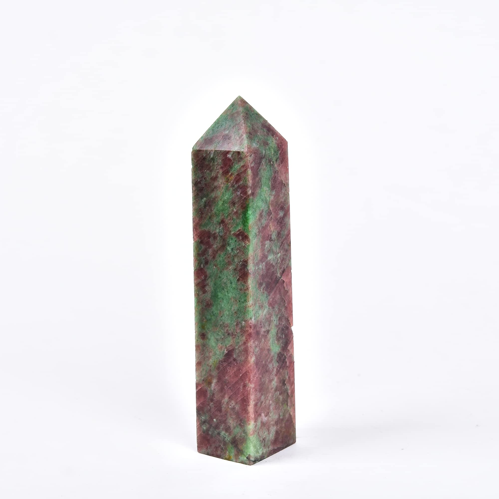 JIC Gem quartz fraise rouge et vert obelisque, parfait pour le reiki et les grilles énergétiques.