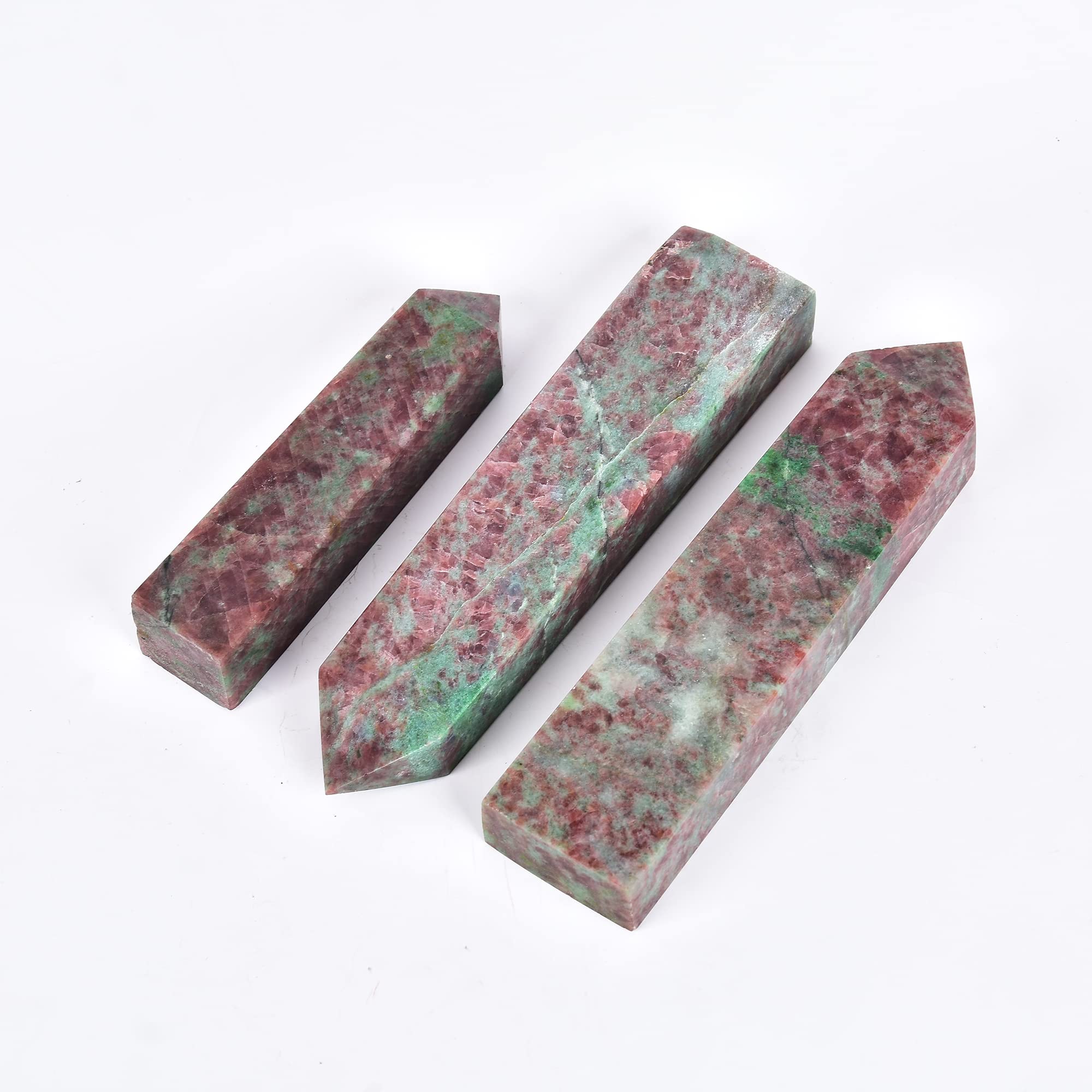JIC Gem quartz fraise rouge et vert obelisque: accent élégant pour bureau et maison.
