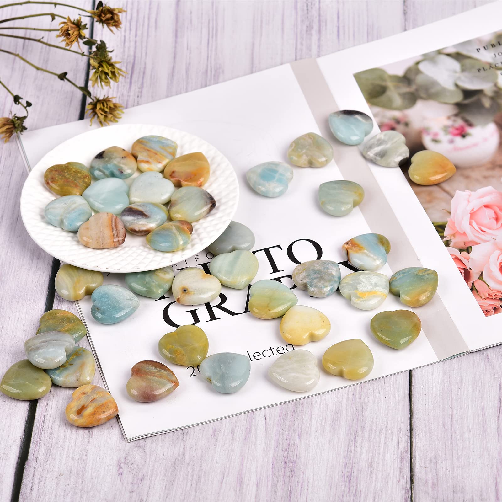 JIC Gem texture amazonite 30mm, texture naturelle et teintes variées, pièce unique.