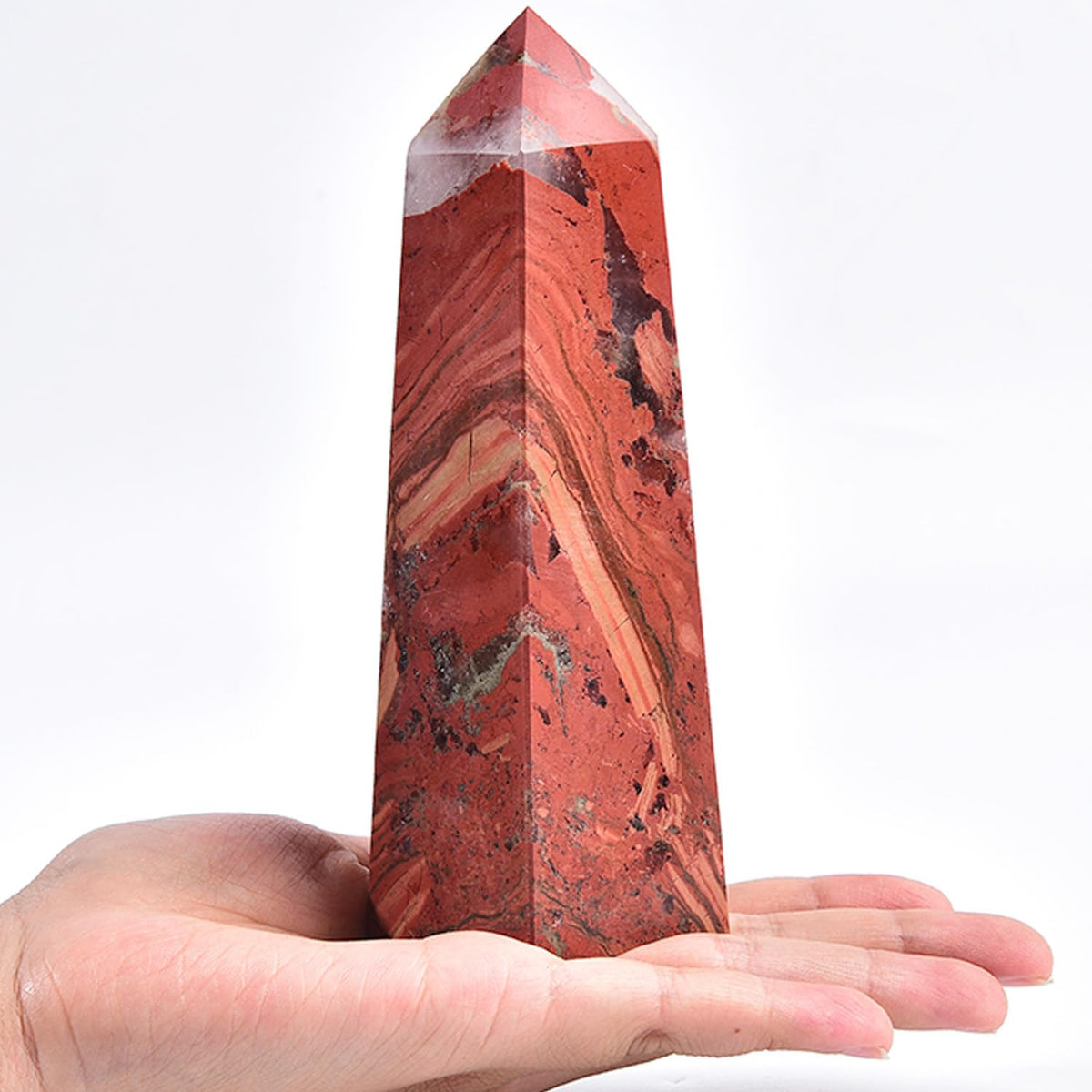 JIC Gem Tour jaspe rouge — quatre faces, focalisation d'énergie pour méditation