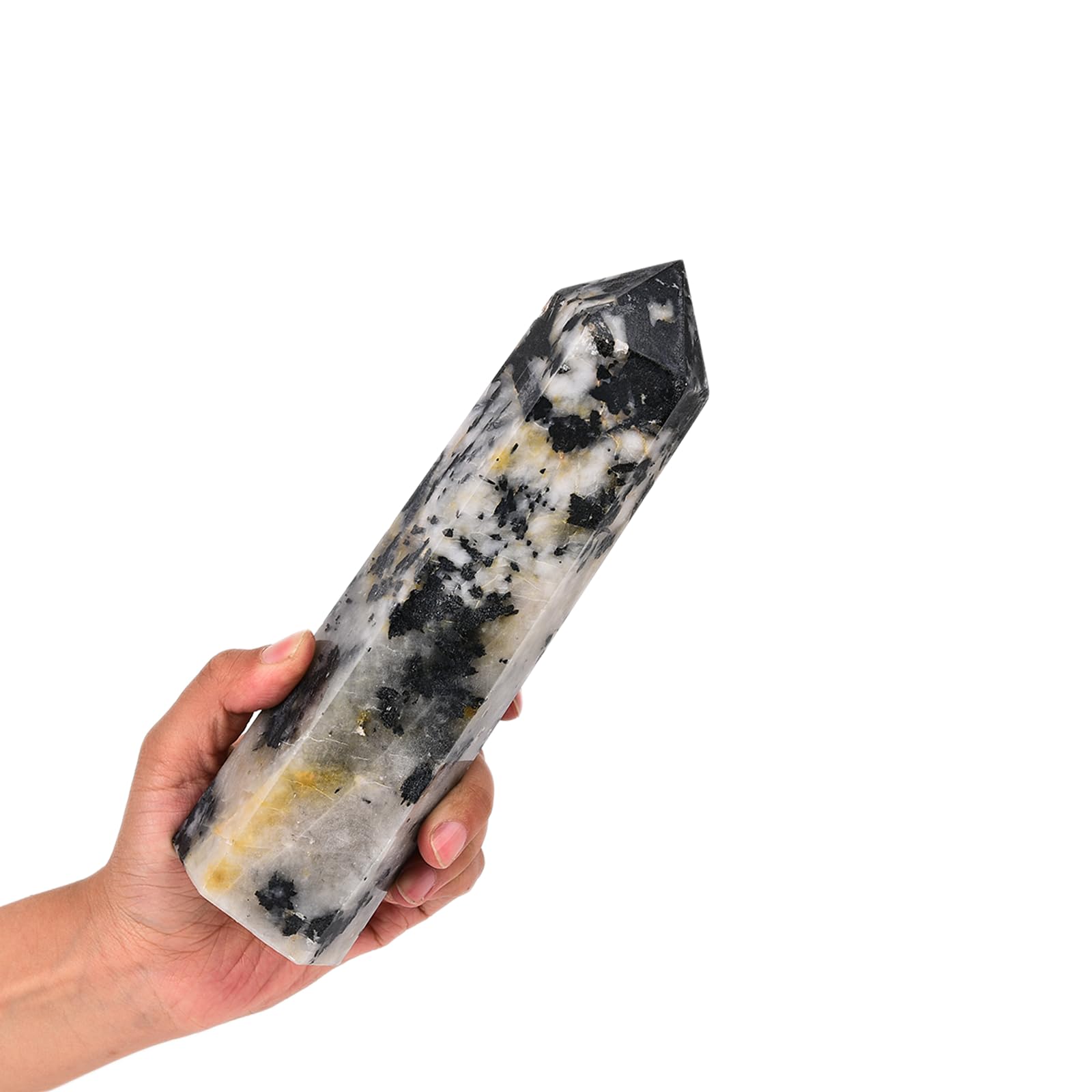 JIC Gem cristal en pointe, tourmaline noire et quartz blanc, idéal pour Reiki et méditation.