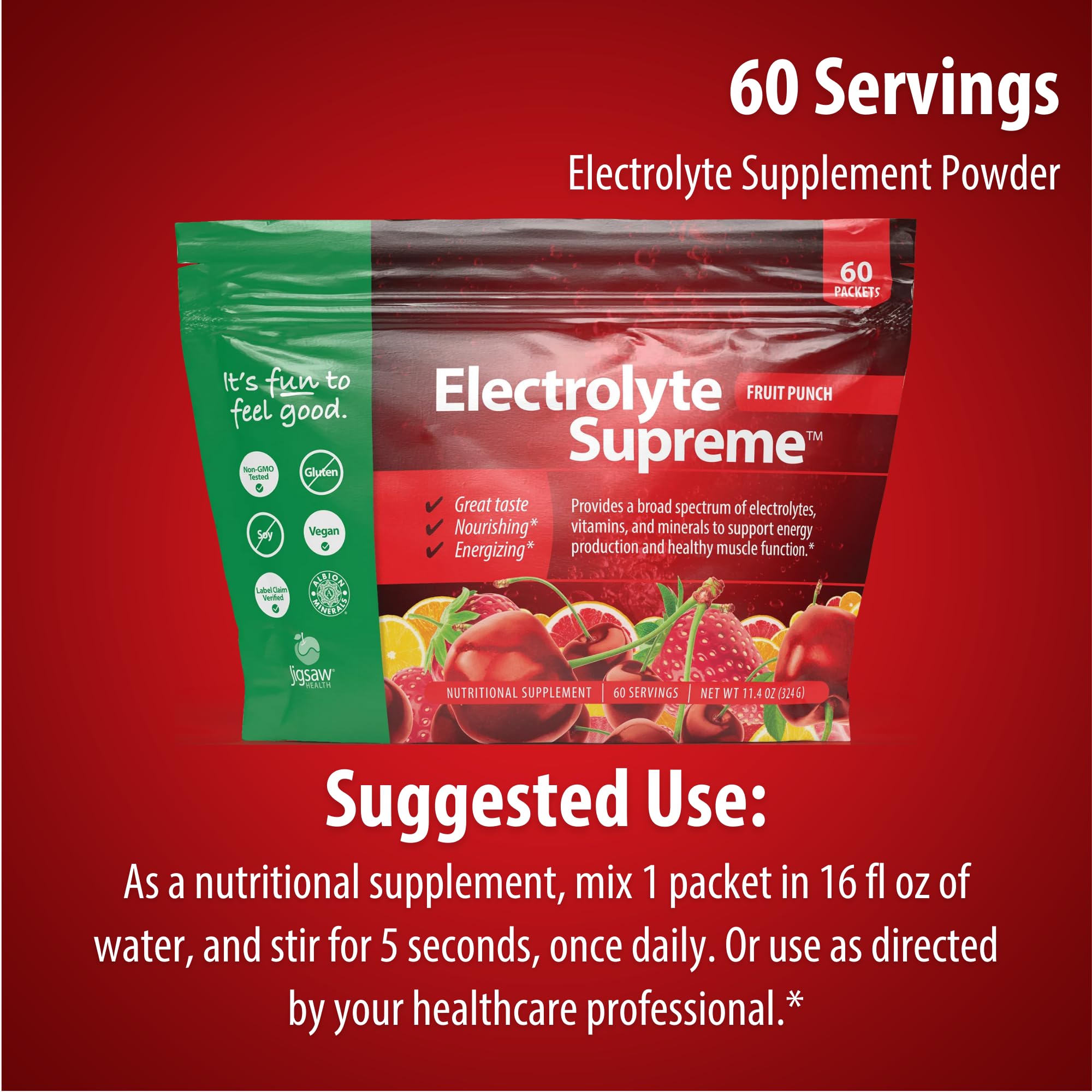Jigsaw Health Electrolyte Supreme emballage Fruit Punch montre composition complète