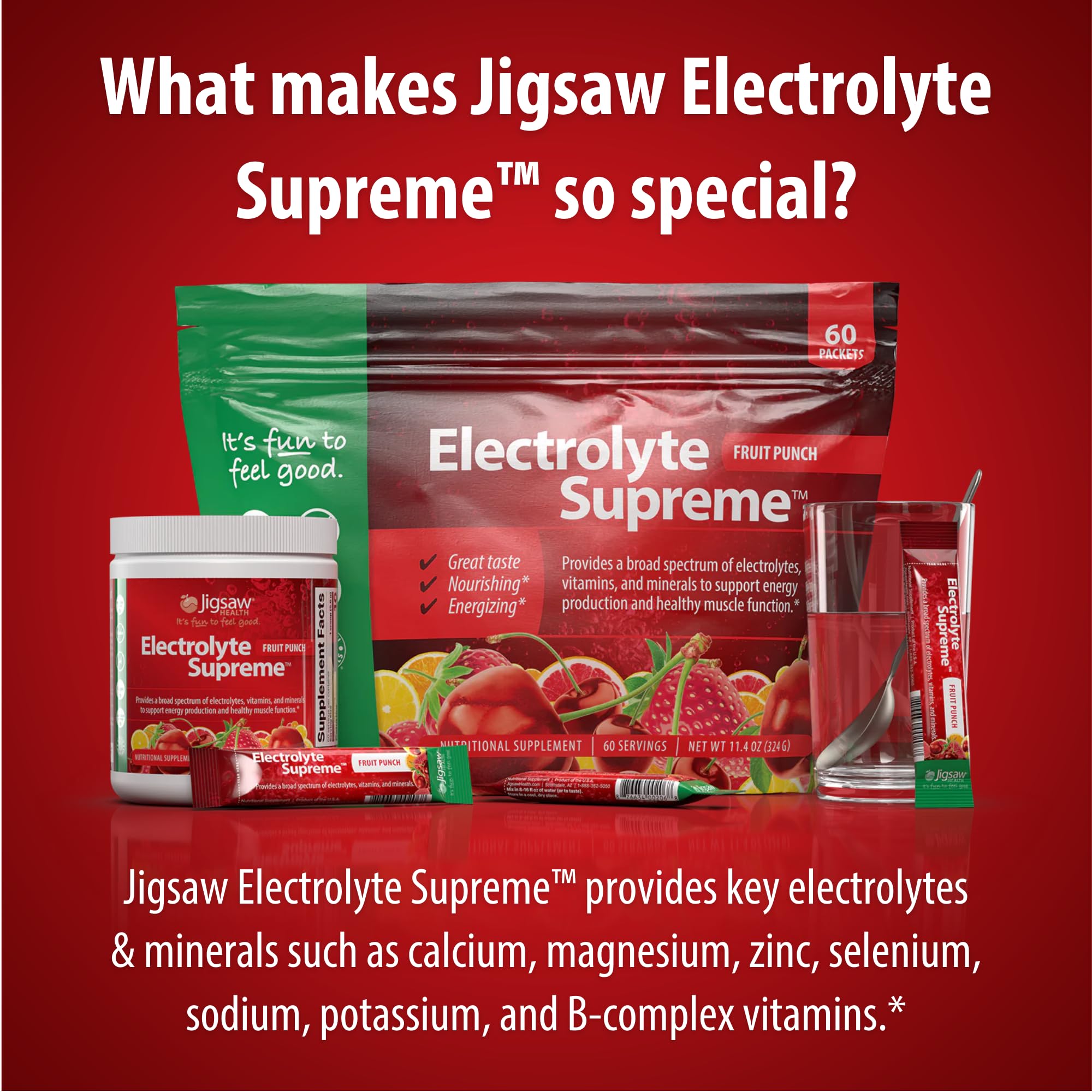 Jigsaw Health Electrolyte Supreme étiquette ingrédients Fruit Punch avec informations claires
