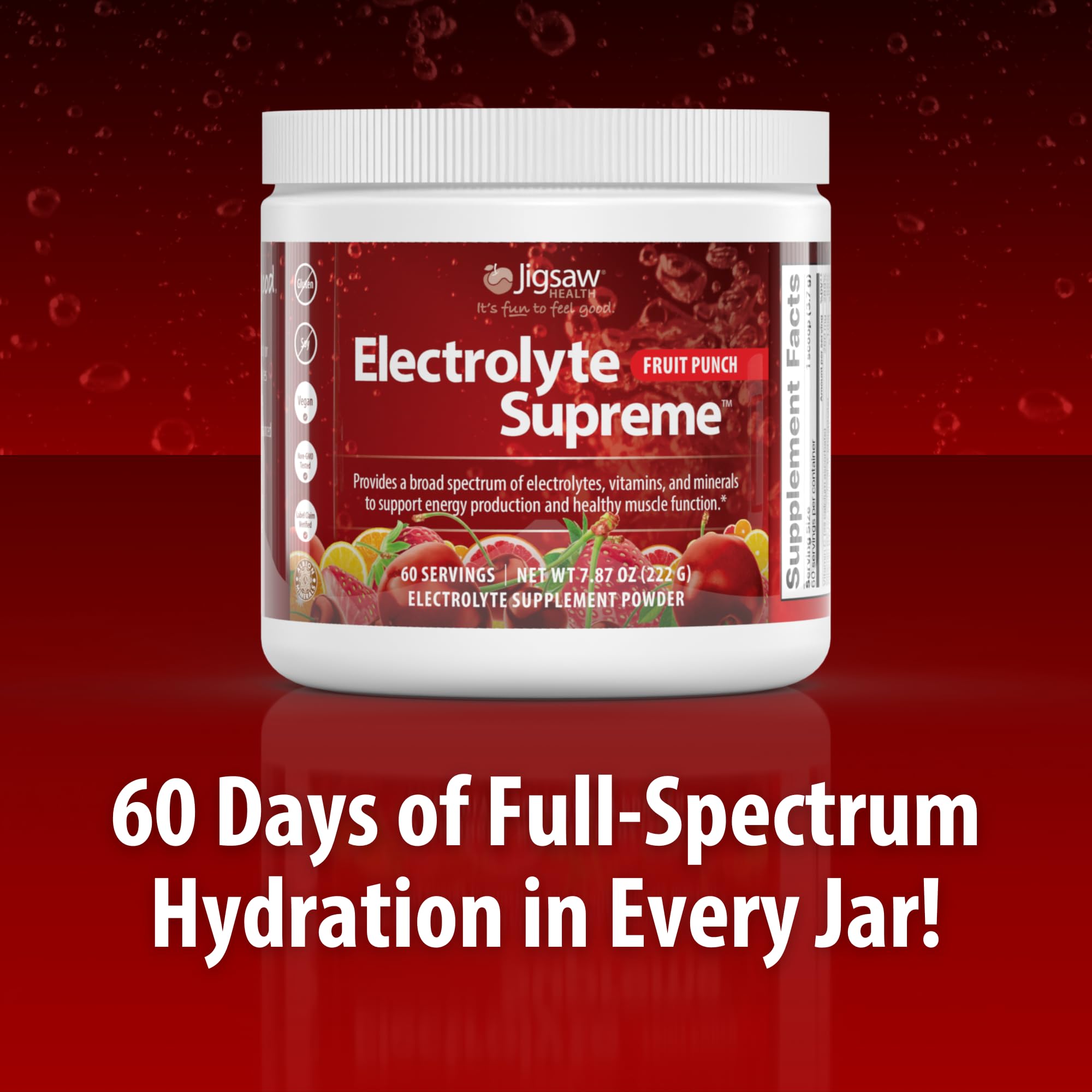 Jigsaw Health Electrolyte Supreme poudre électrolytique complète pour hydratation et vitalité.