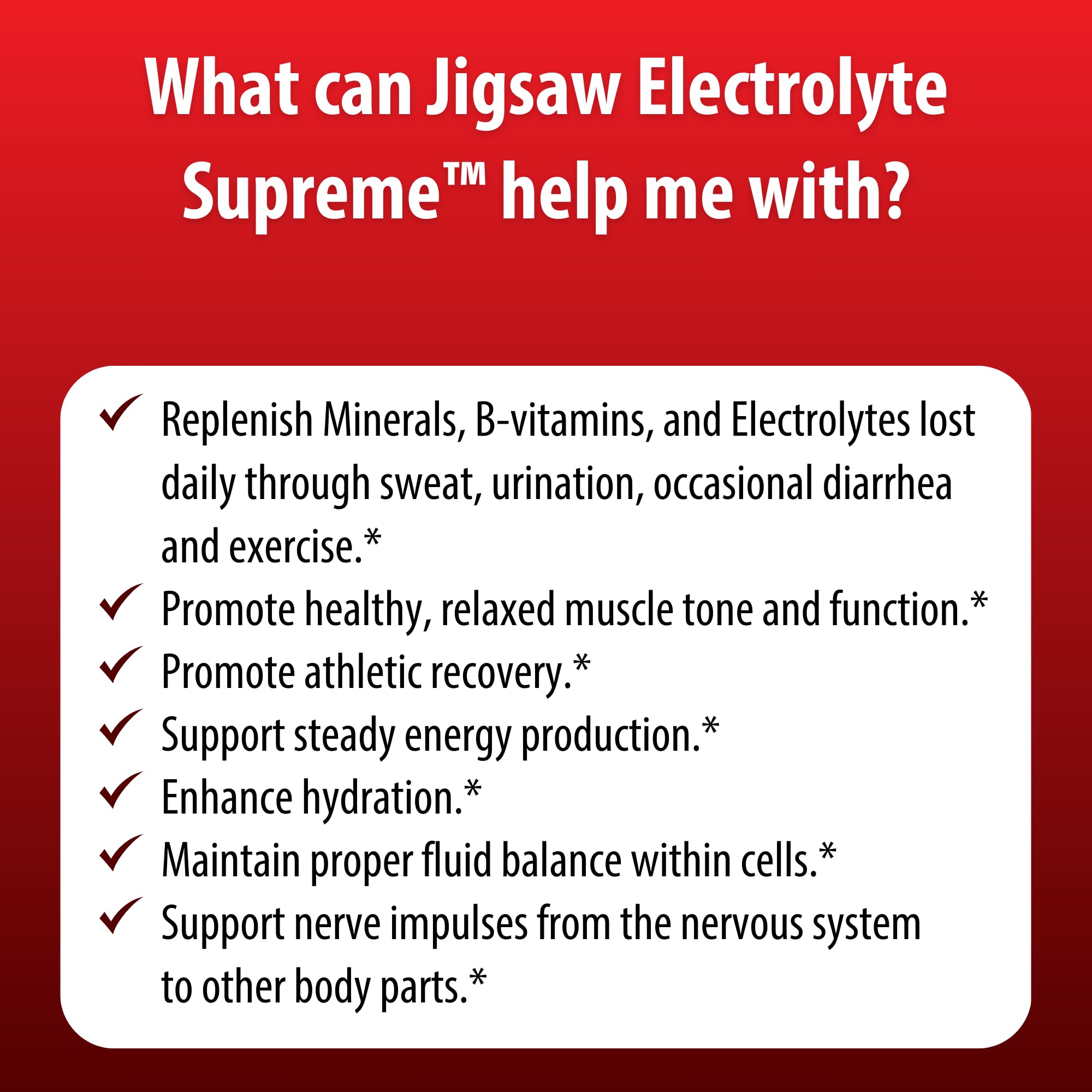 Jigsaw Health Electrolyte Supreme utilisation adultes, support hydratation lors d'activités.