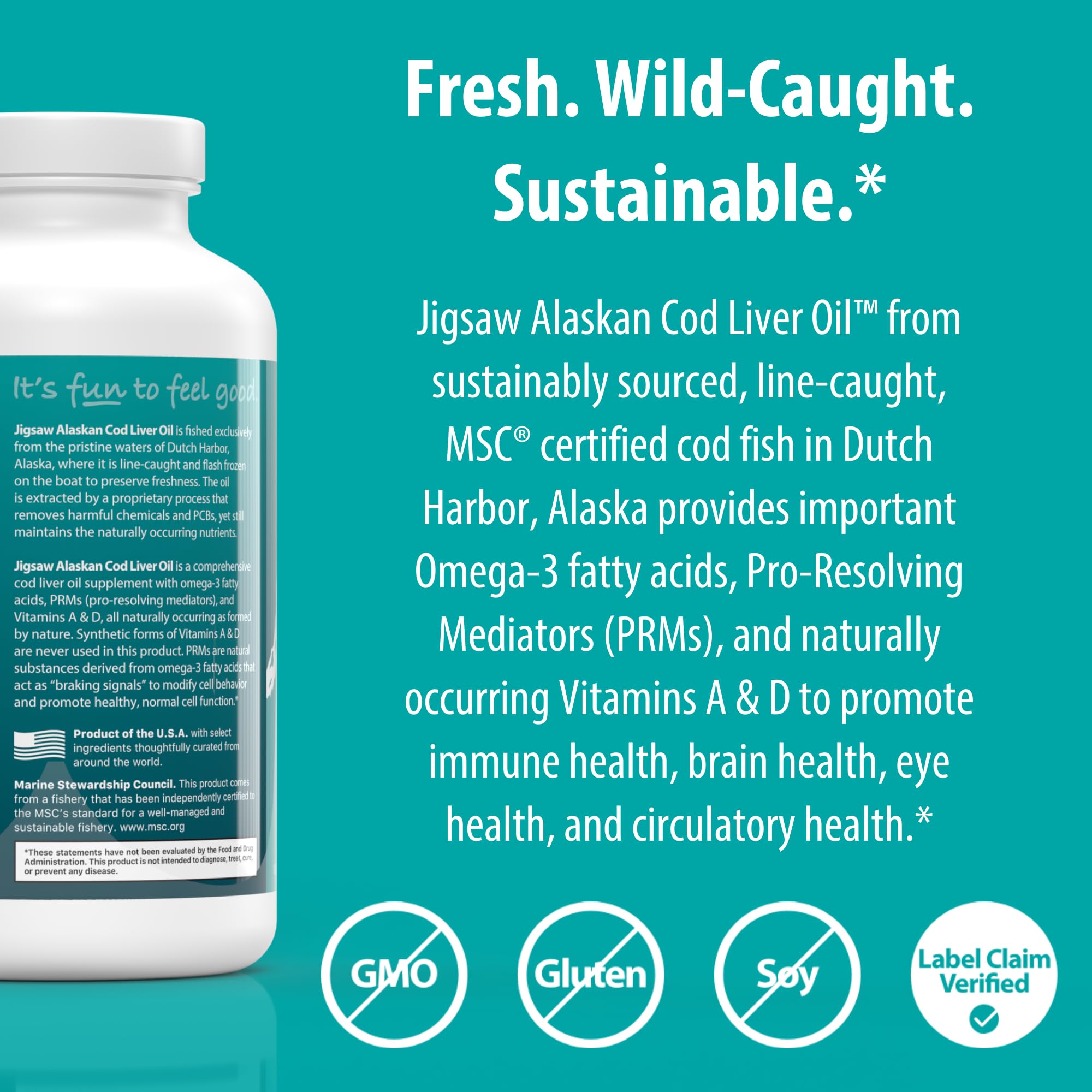 Huile foie morue Jigsaw Health Alaskienne — contient vitamines A et D naturellement
