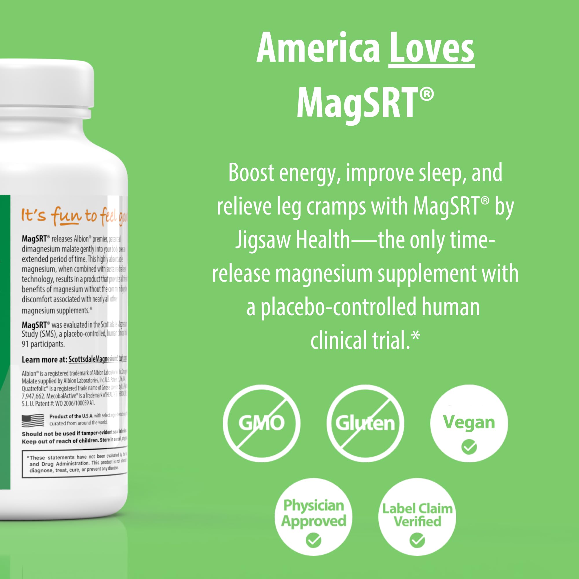 Jigsaw Health MagSRT: étiquette-ingredients détaillant le magnésium et les vitamines B.