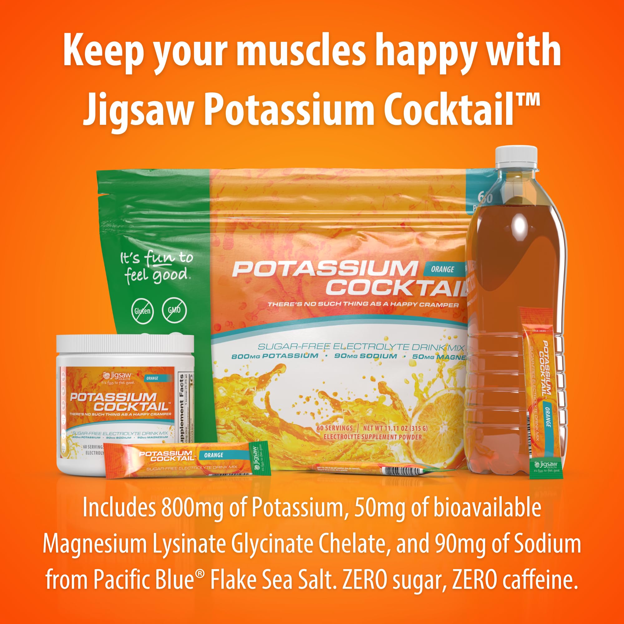 Jigsaw Health Potassium Cocktail - emballage clair, portions faciles à gérer.