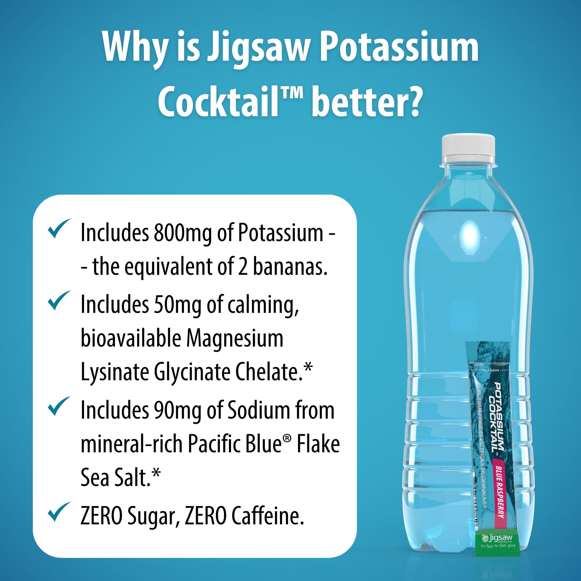Jigsaw Health Potassium Cocktail, emballage sachets facile à transporter