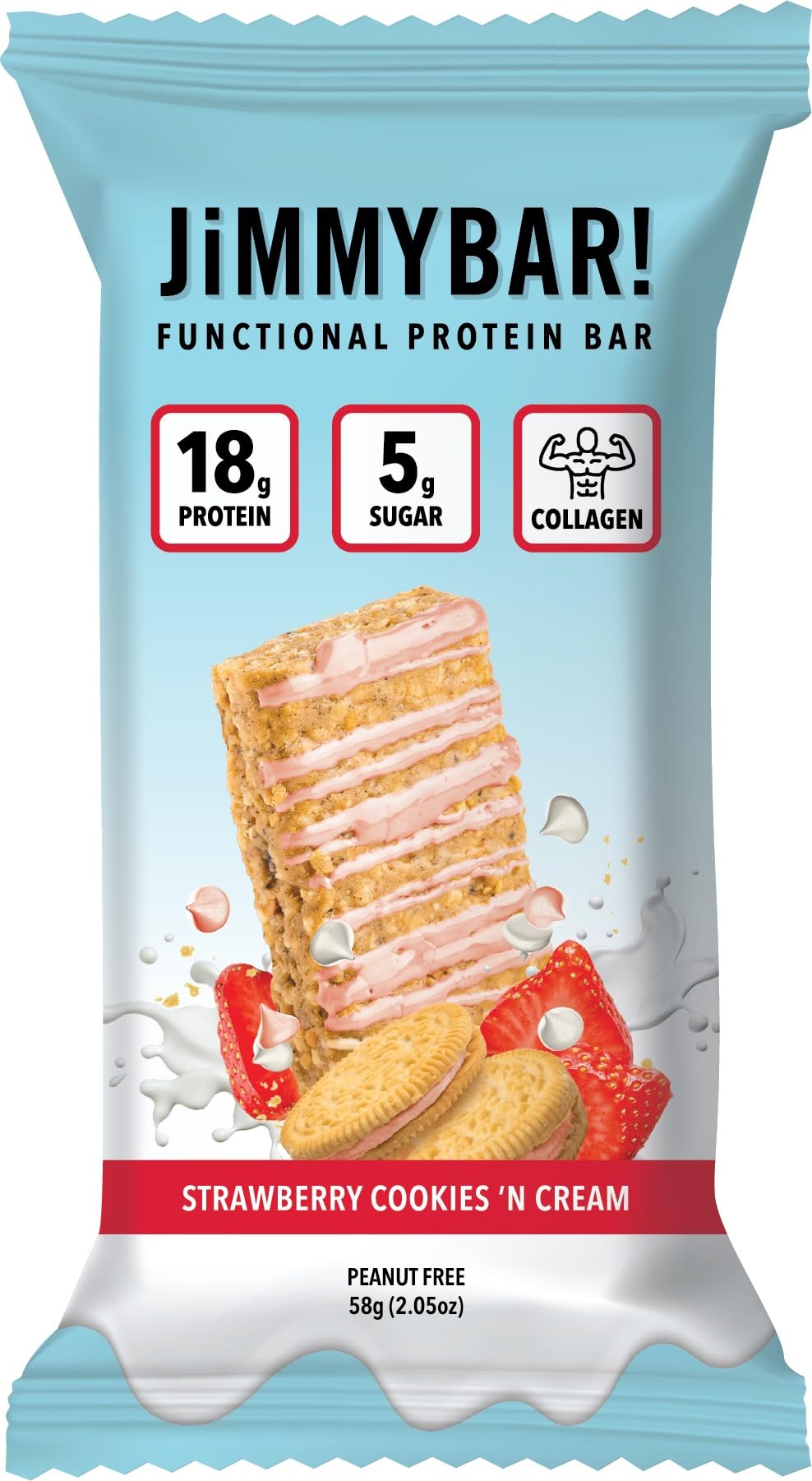 Étiquette nutritionnelle Jimmybar – protéines élevées et faible sucre.