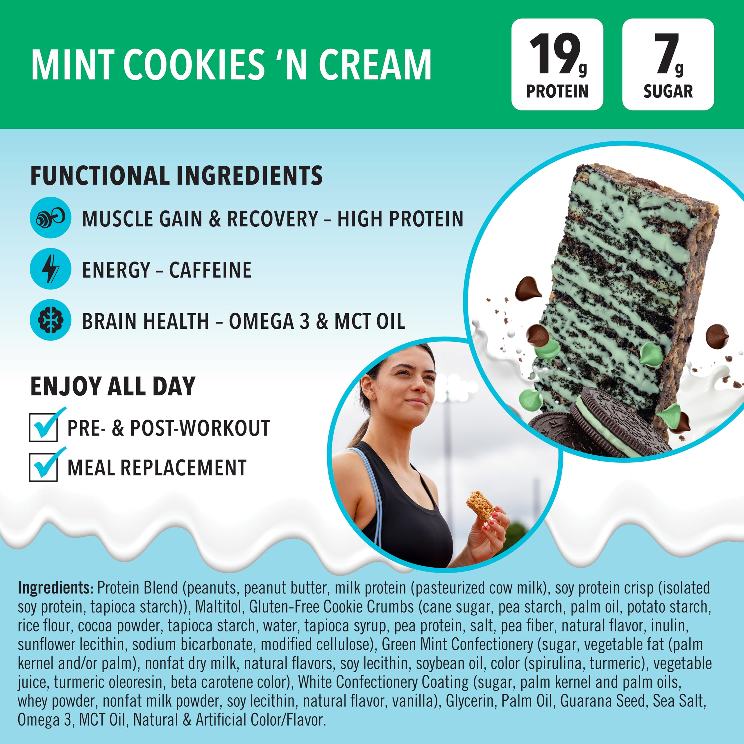 Texture croquante et fondante de la barre JIMMYBAR Menthe Cookie Crème.