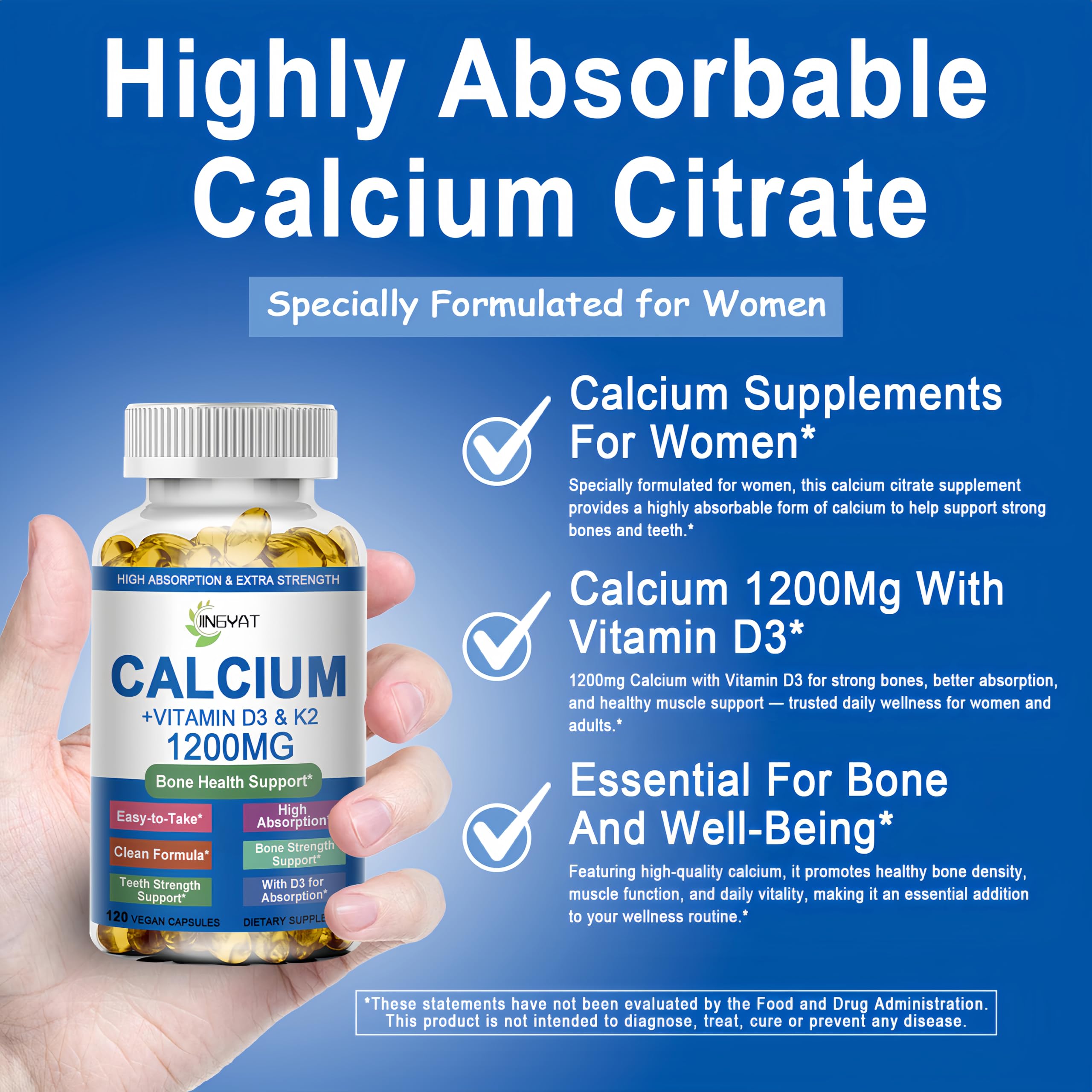 Absorption élevée grâce au citrate et D3, meilleure utilisation du calcium.