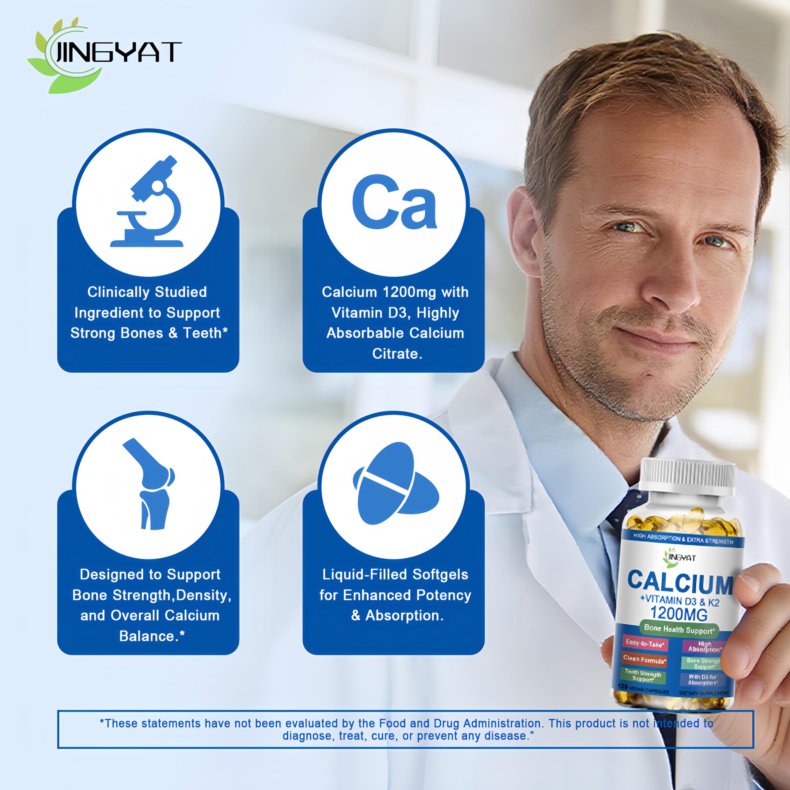 Dose quotidienne pratique des gélules pour le calcium et les vitamines.