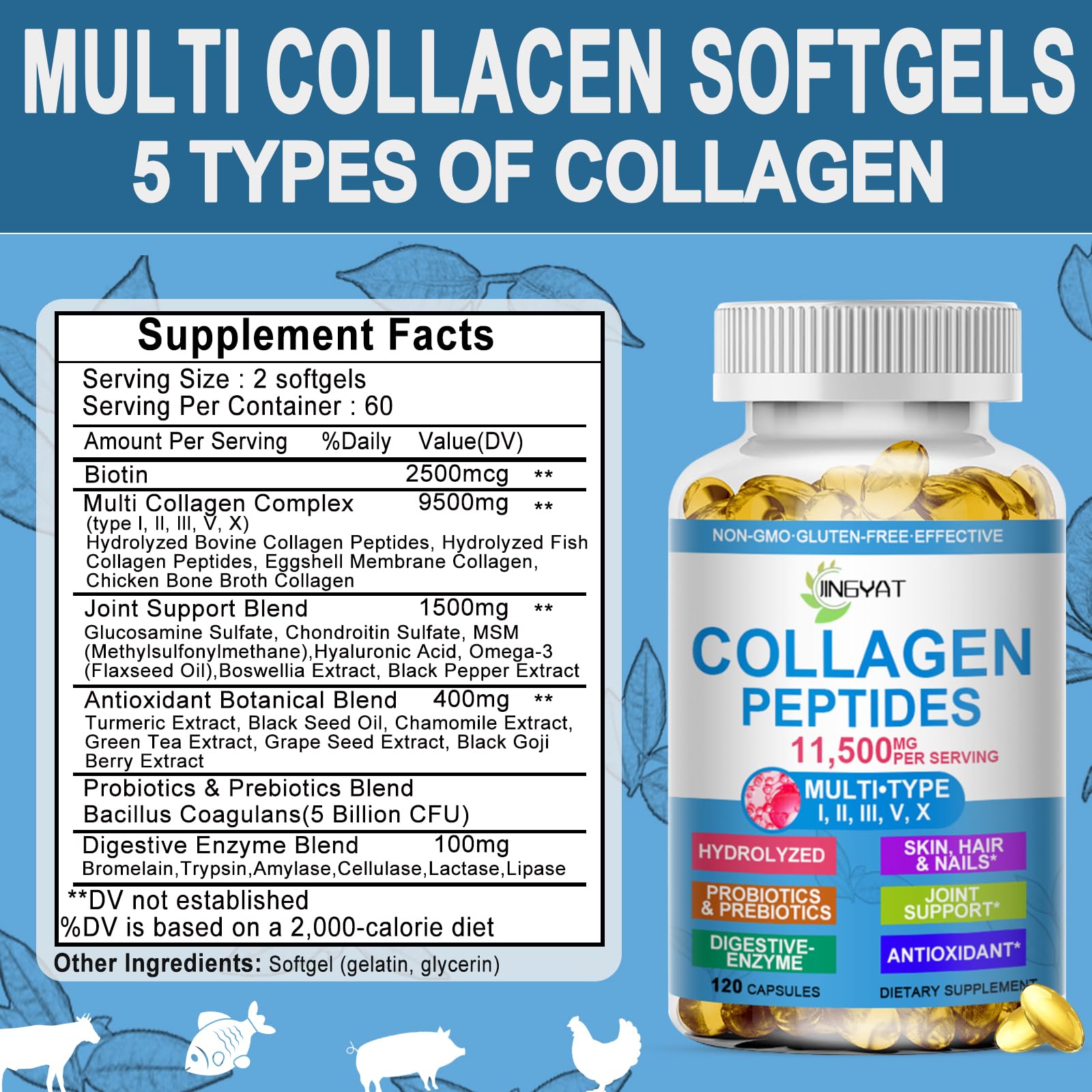 JINGYAT Collagène Softgels biotine pour cheveux et ongles