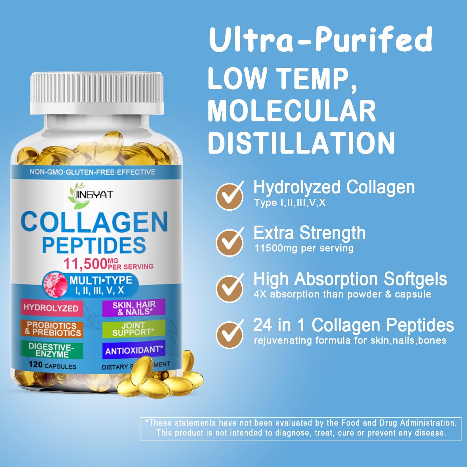 JINGYAT Collagène Softgels aide à la digestion et au bien-être