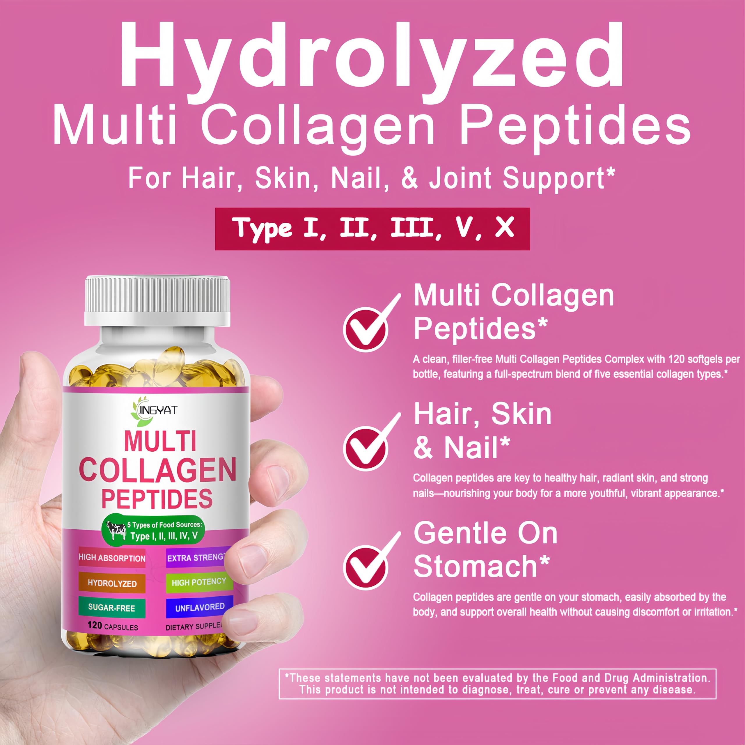 JINGYAT capsules collagène hydrolysé : absorption rapide pour peau et articulations.