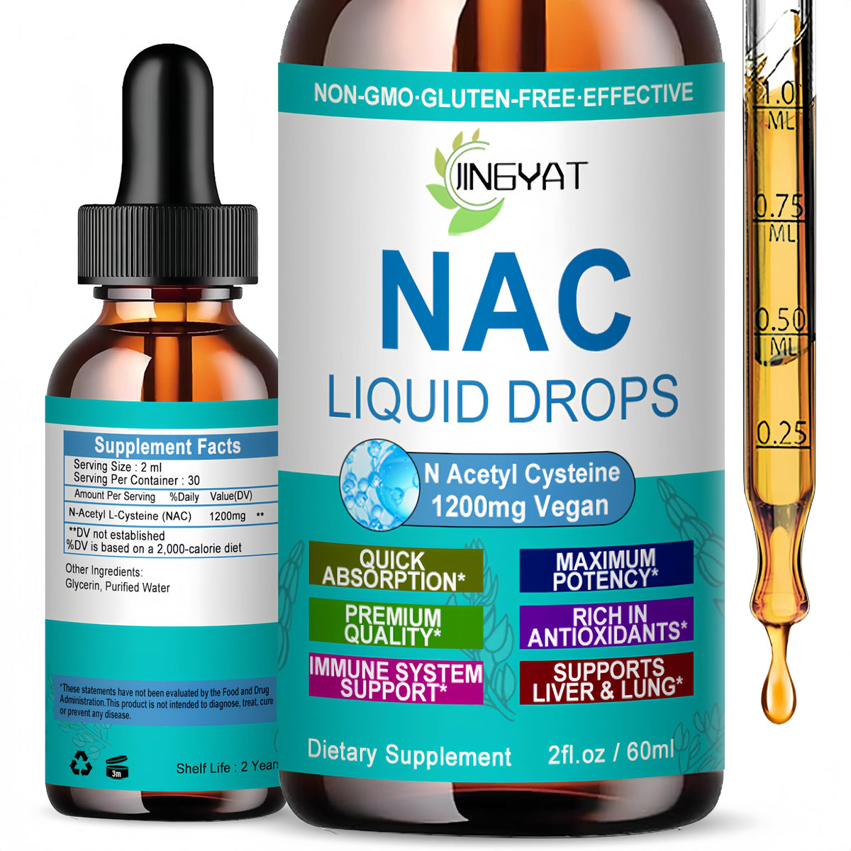 Gouttes NAC Jingyat offrant une absorption optimisée pour soutenir l’immunité et la détoxification.