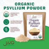 Poudre psyllium Jiva Organics, dose précise pour mélanges cohérents.