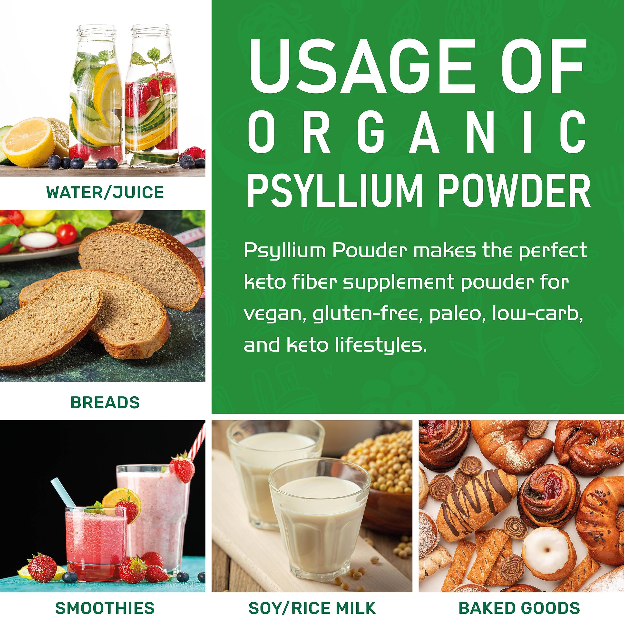 Smoothies riches en fibres grâce au psyllium Jiva Organics.