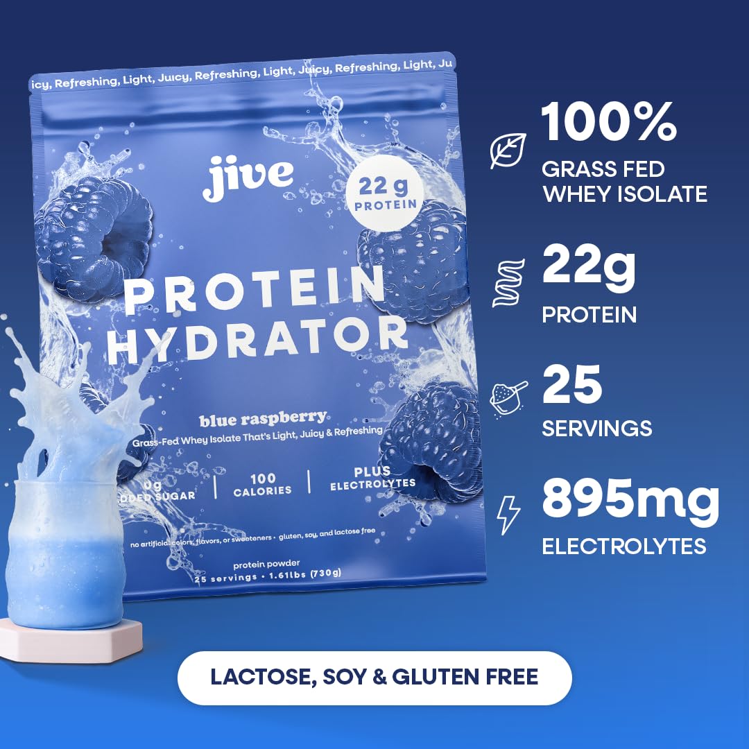 Protéine claire Jive dans un verre rafraîchissant, goût fruité.